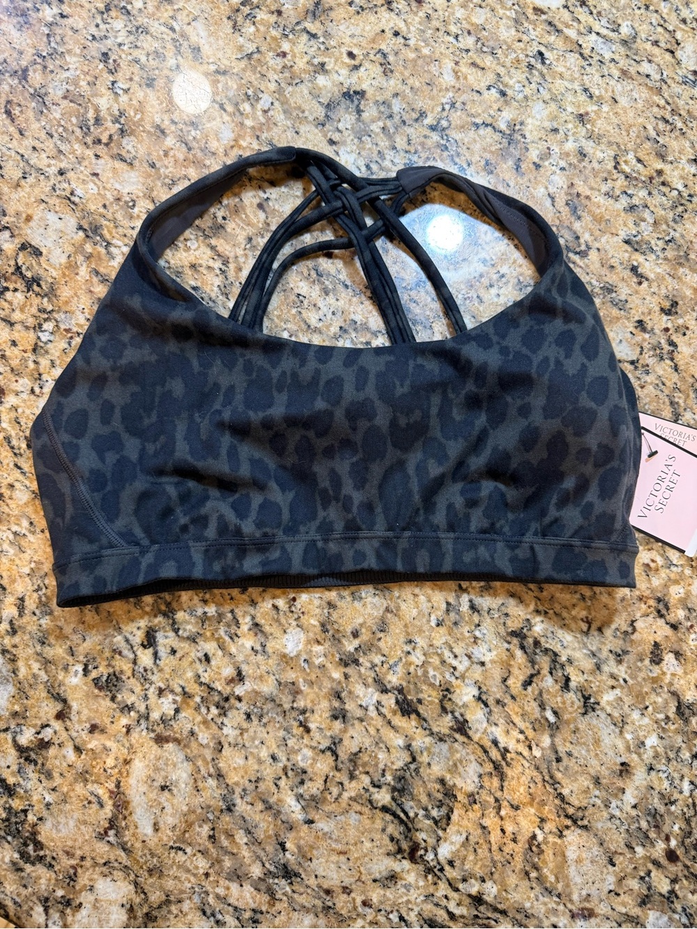 Victoria's Secret leopard strappy light support gym sports bra large new w tag
